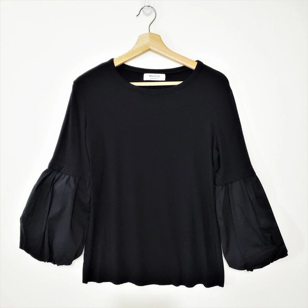 BAILEY 44 Women's SZ M Black Knit Puff Sleeves Blouse Top Medium